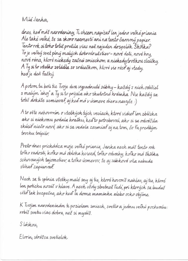 Kaligrafický list písaný rukou